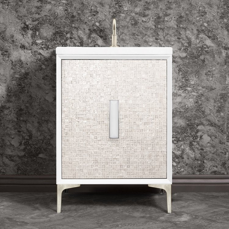 Linkasink Mother of Pearl with 8" White Prism Artisan Glass Prism Hardware Vanity