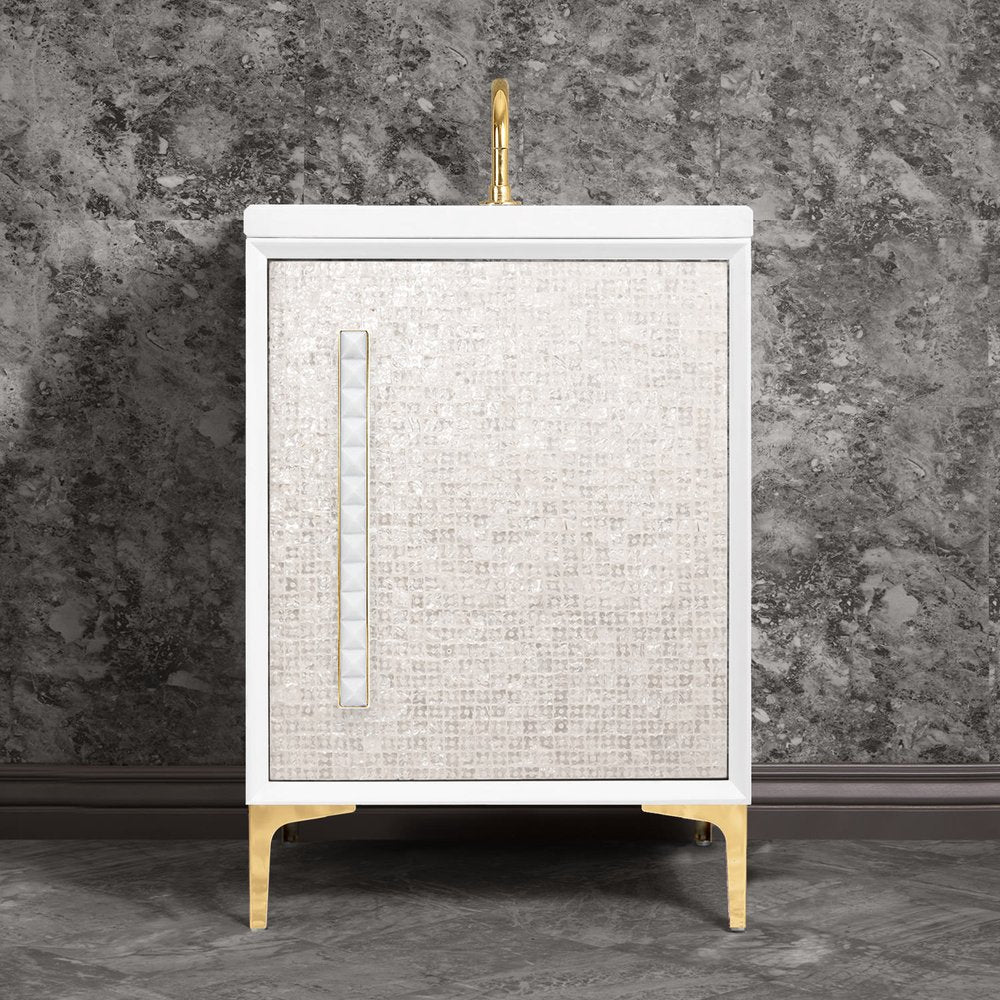 polished brass with white pyramid glass vanity