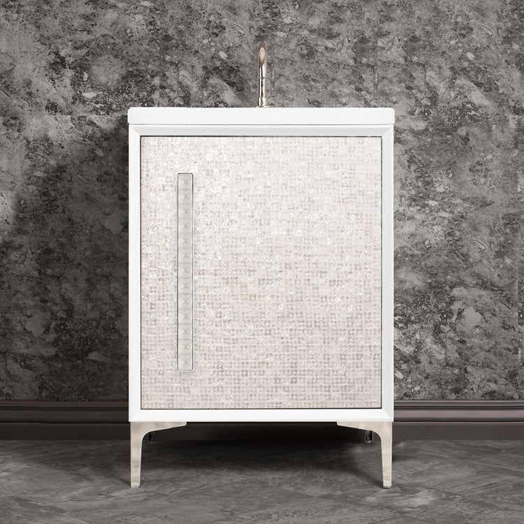 Linkasink Mother of Pearl with 18" Eglomise Artisan Glass Pyramid Hardware Vanity