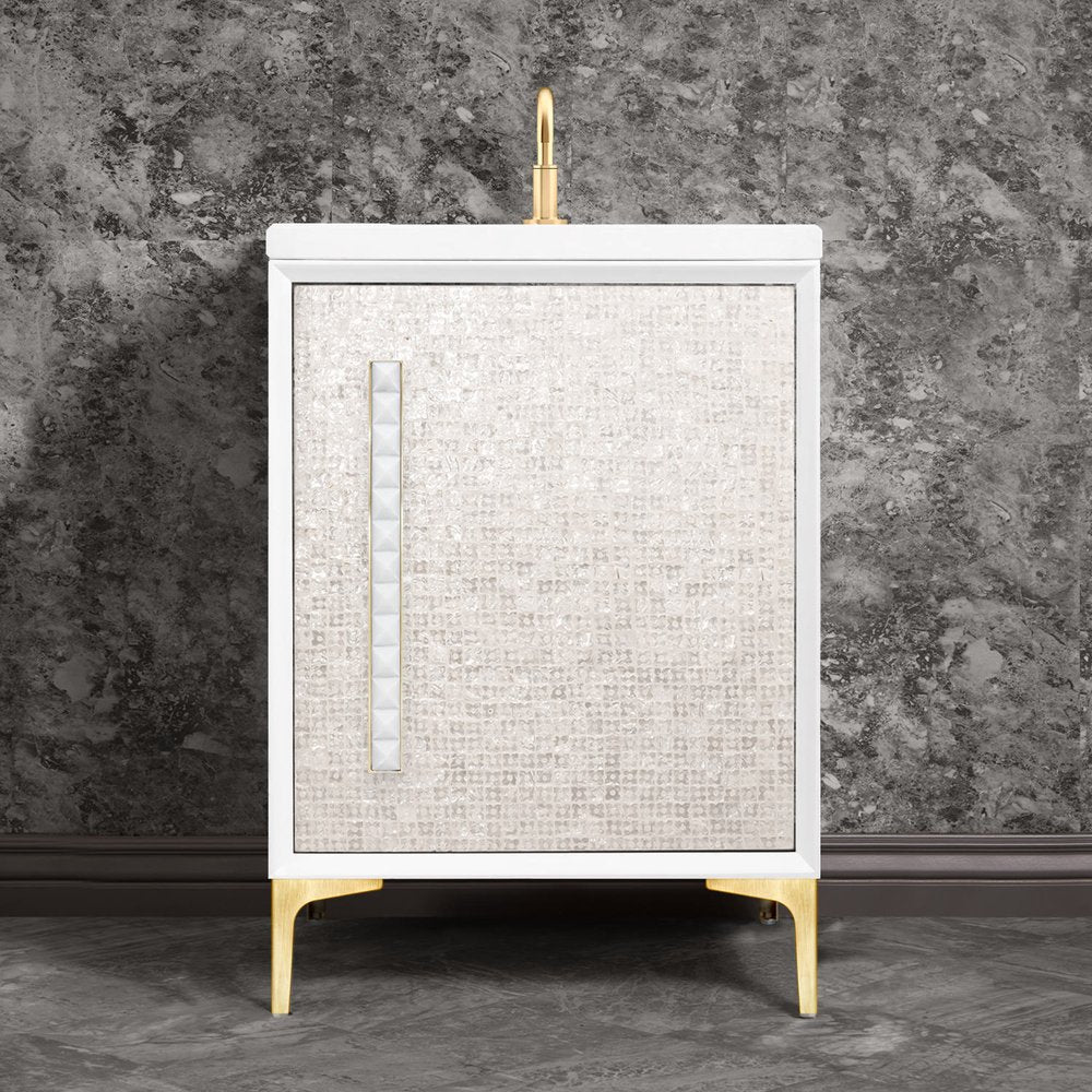 satin brass with white pyramid glass vanity