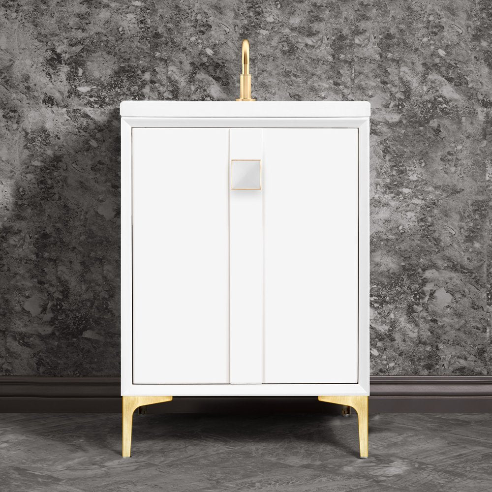 satin brass with white prism glass vanity