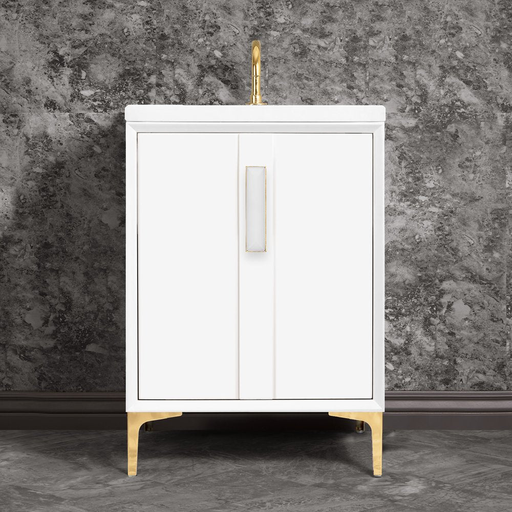polished brass with white prism glass vanity