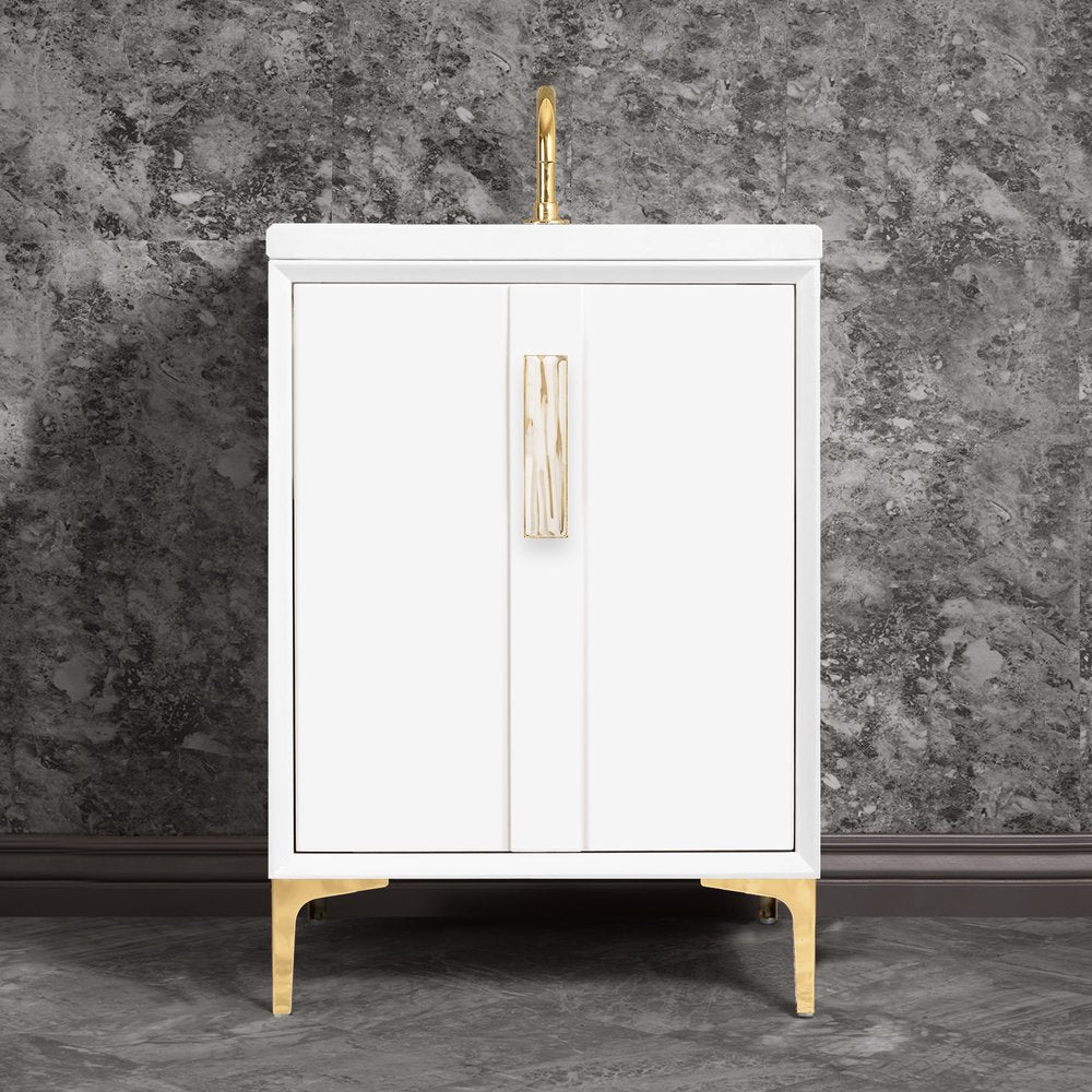 polished brass with white tiger prism glass vanity