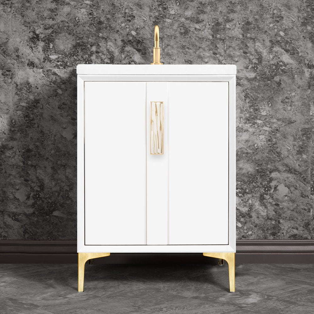 satin brass with white tiger prism glass vanity