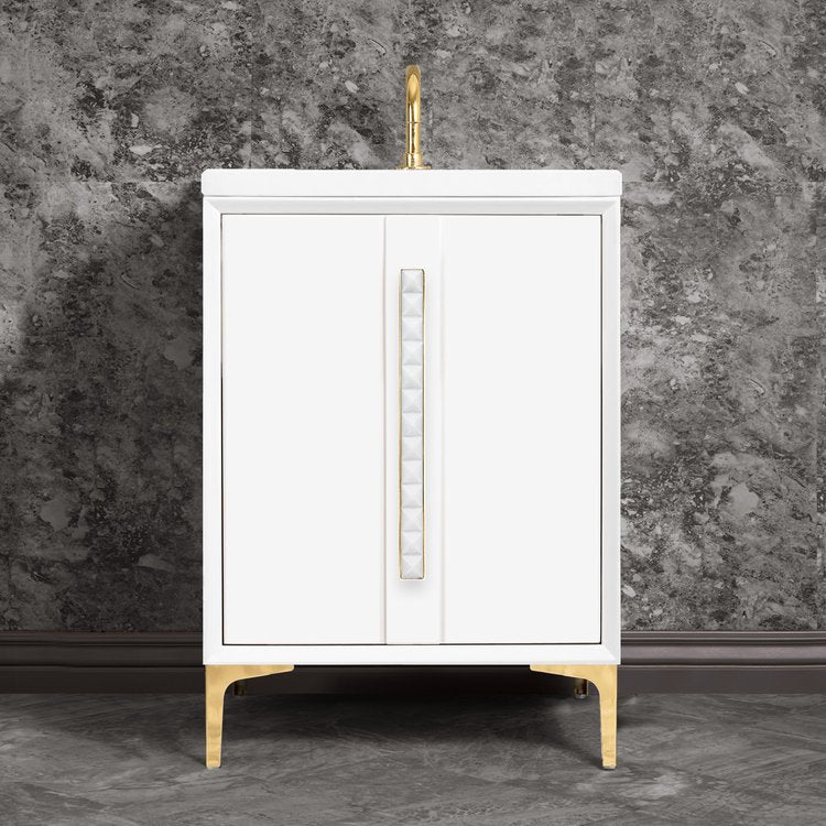 Linkasink Tuxedo with 18" White Prism Artisan Glass Pyramid Hardware Vanity