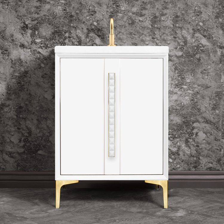 Linkasink Tuxedo with 18" White Prism Artisan Glass Pyramid Hardware Vanity
