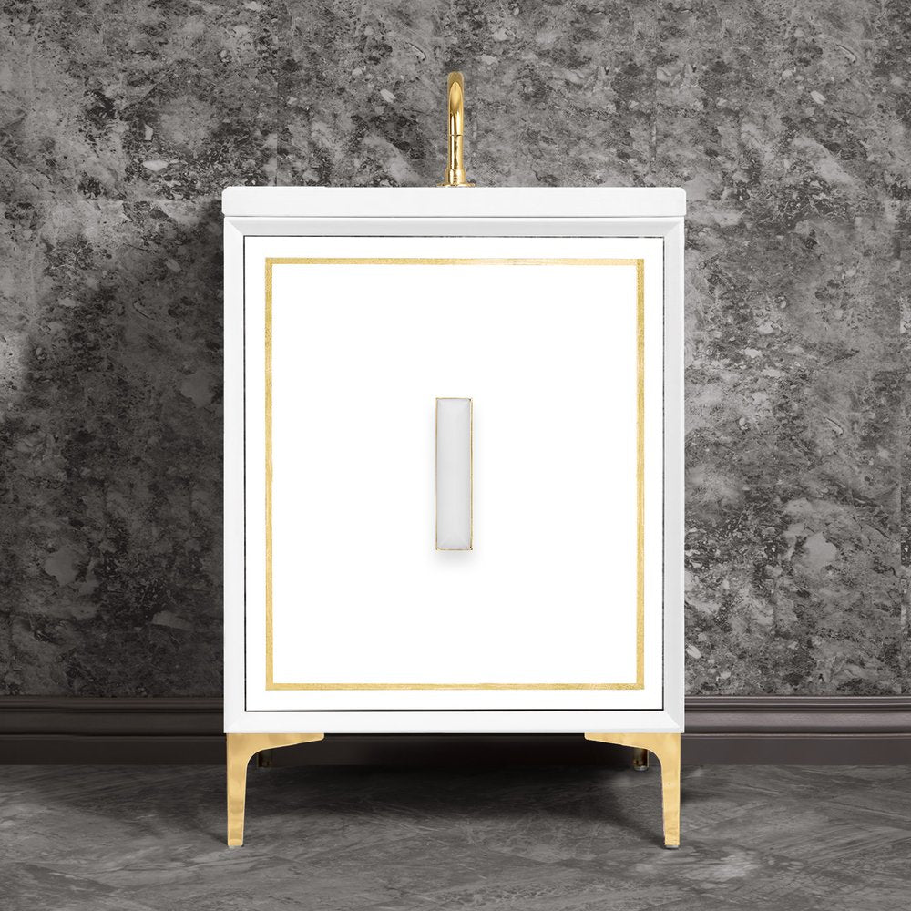 polished brass with white prism glass vanity