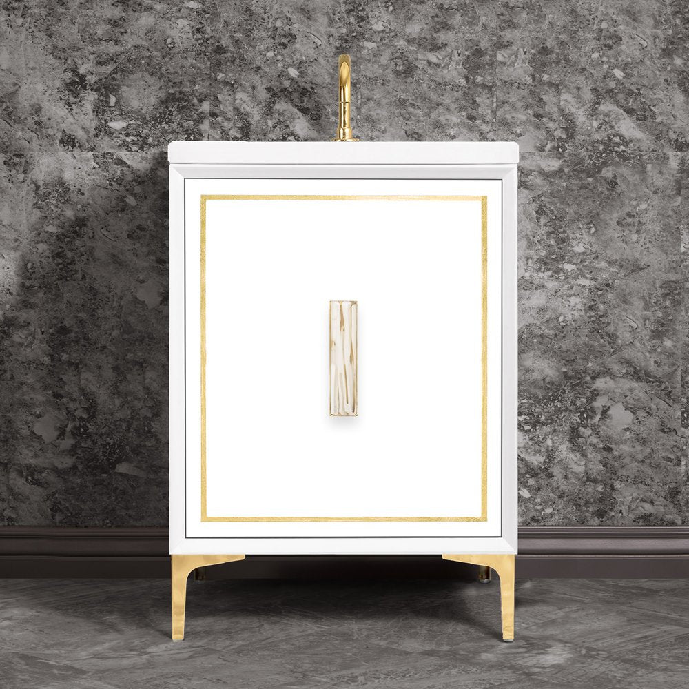 polished brass with white tiger prism glass vanity