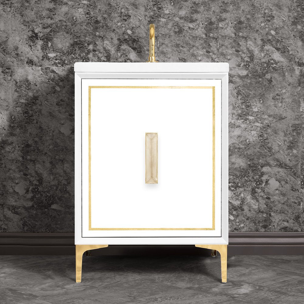 polished brass with eglomisé prism glass vanity