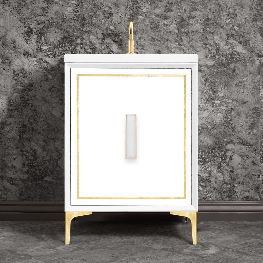 satin brass with white prism glass vanity