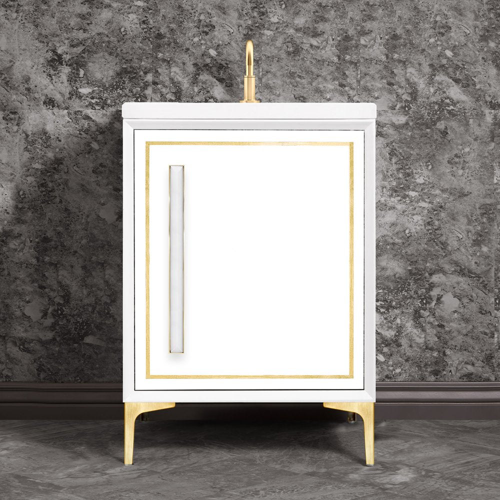 satin brass with white prism glass vanity