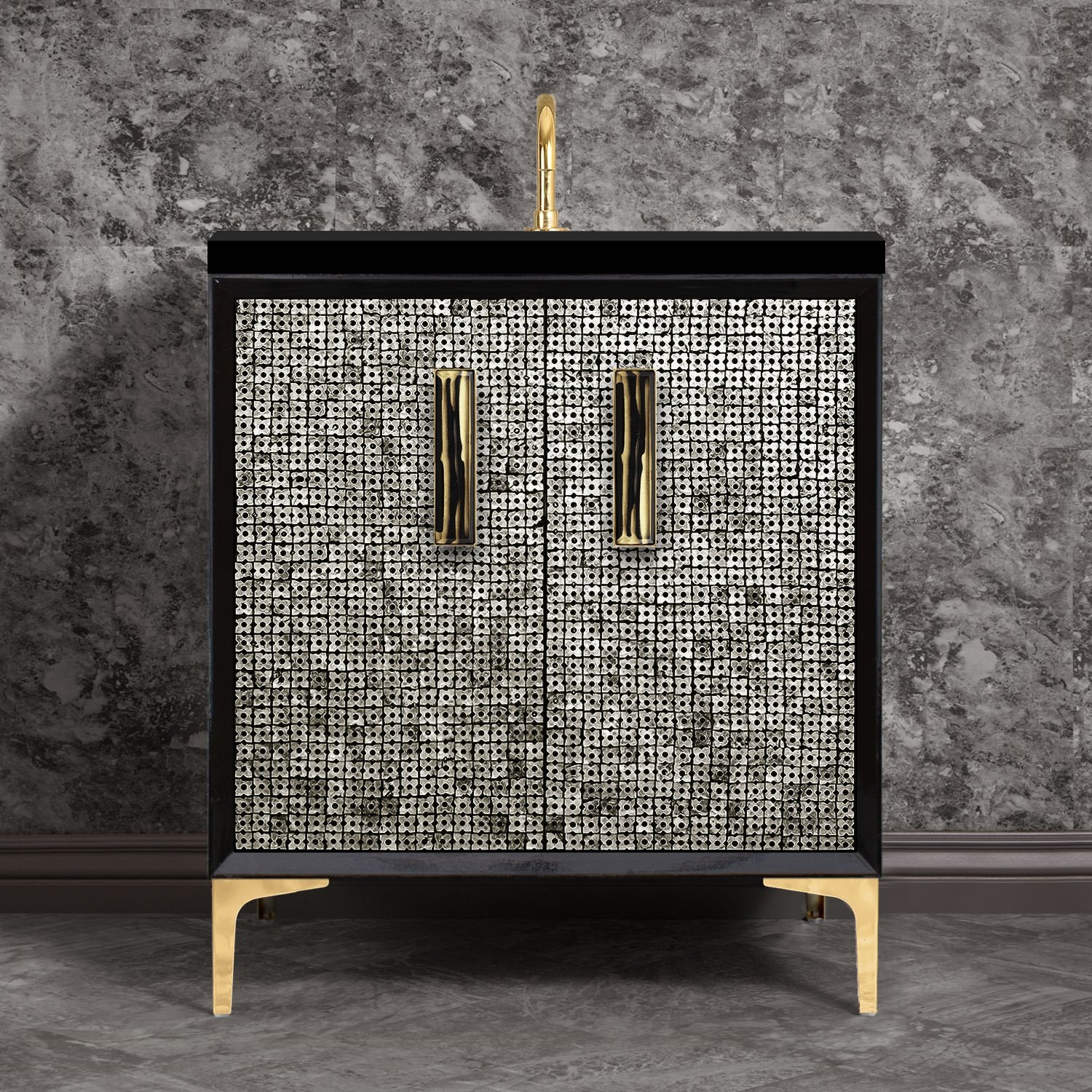 Linkasink Mother of Pearl with 8" Artisan Tiger Glass Prism Hardware Vanity