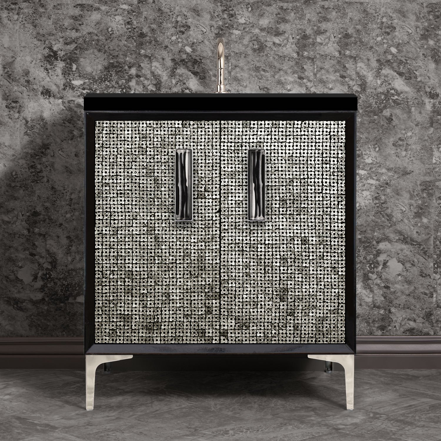 Linkasink Mother of Pearl with 8" Artisan Tiger Glass Prism Hardware Vanity