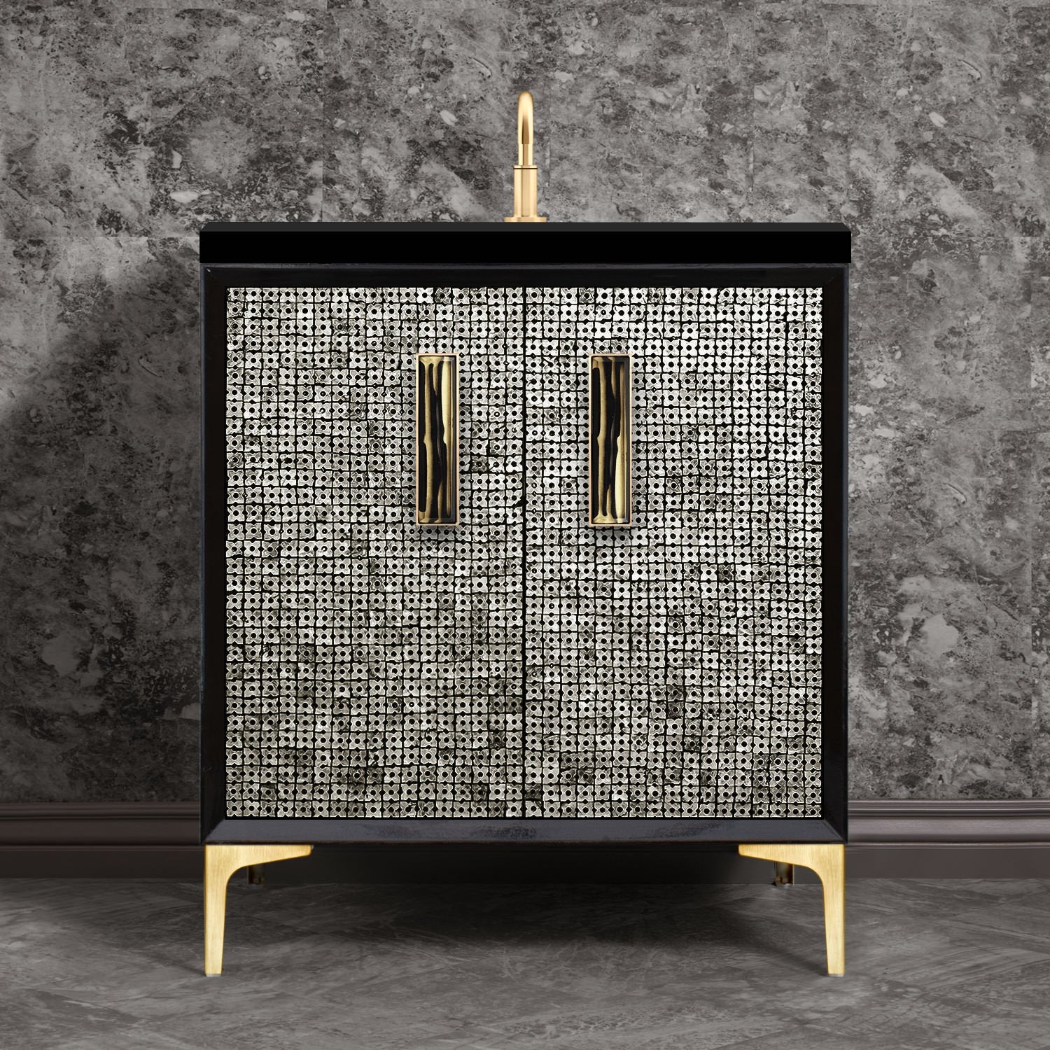 Linkasink Mother of Pearl with 8" Artisan Tiger Glass Prism Hardware Vanity