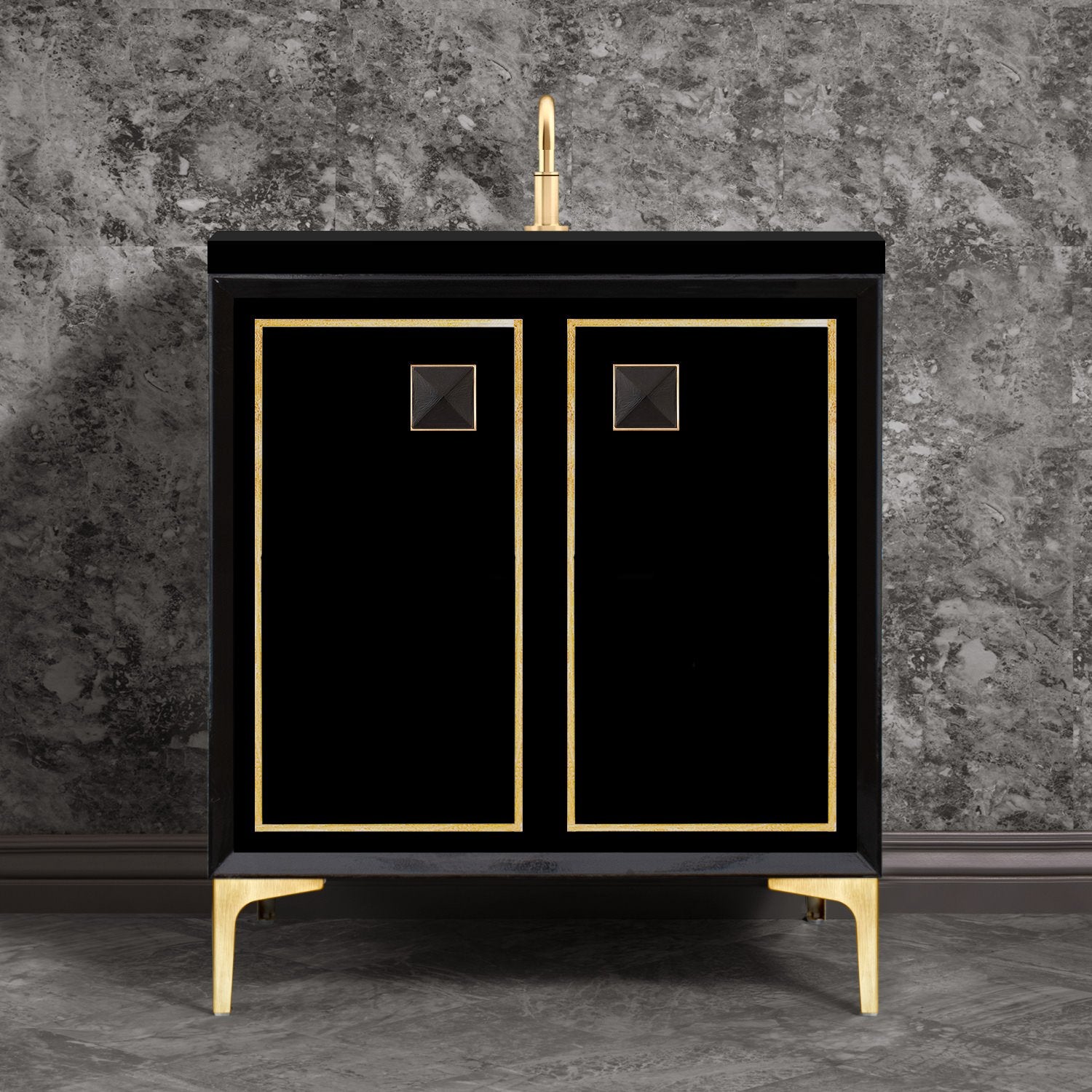 Linkasink Linea with 3" Black Artisan Glass Prism Hardware Vanity