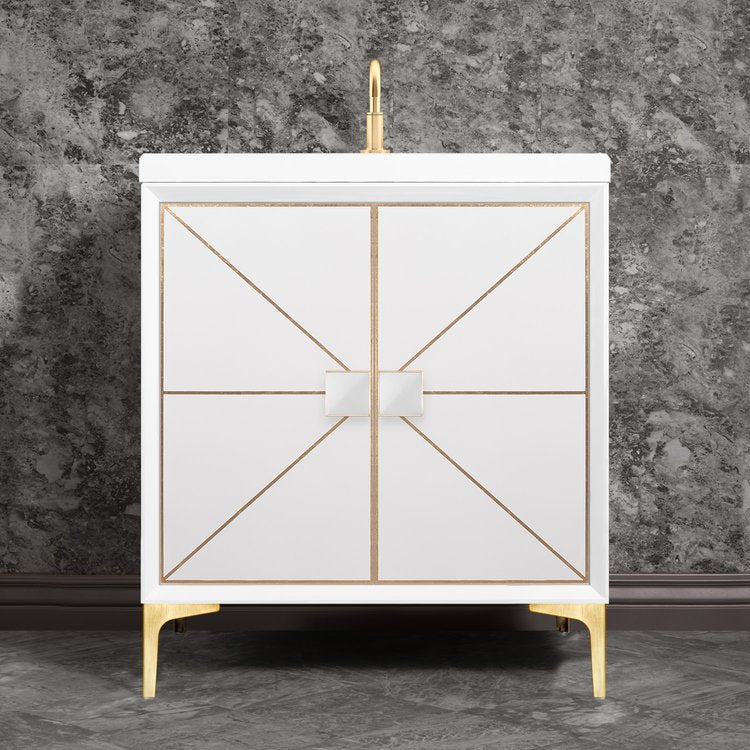 satin brass with white glass vanity
