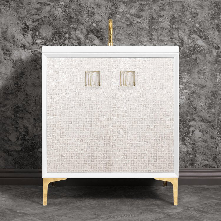 polished brass with white tiger prism glass vanity