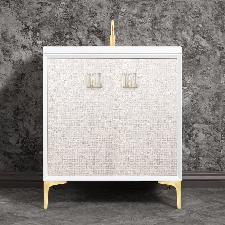 satin brass with white tiger prism glass vanity