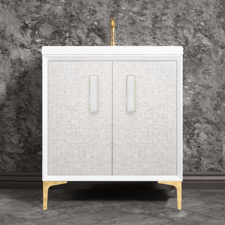 Linkasink Mother of Pearl with 8" White Prism Artisan Glass Prism Hardware Vanity