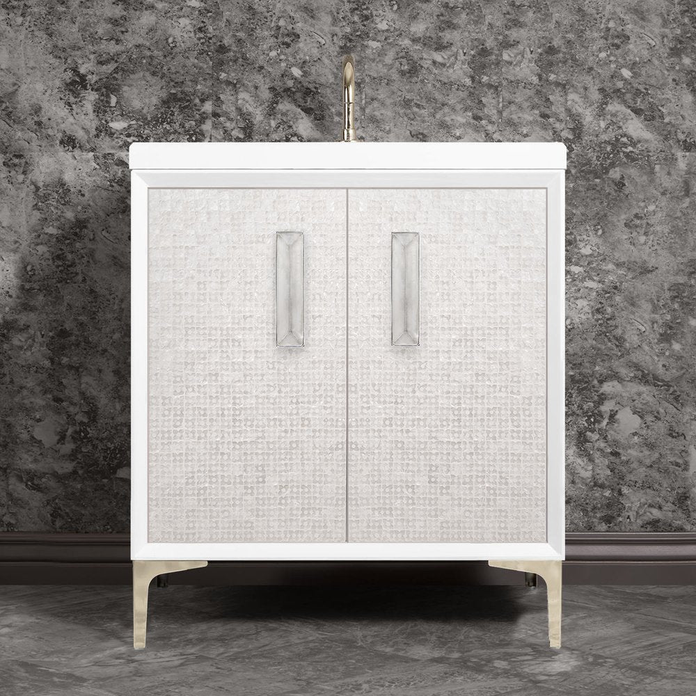 polished nickel with eglomisé prism glass vanity