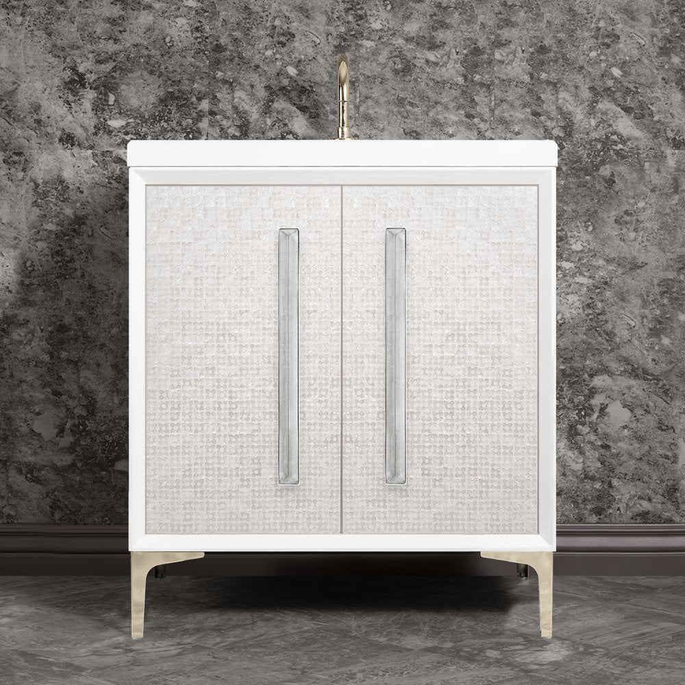 polished nickel with eglomisé prism glass vanity