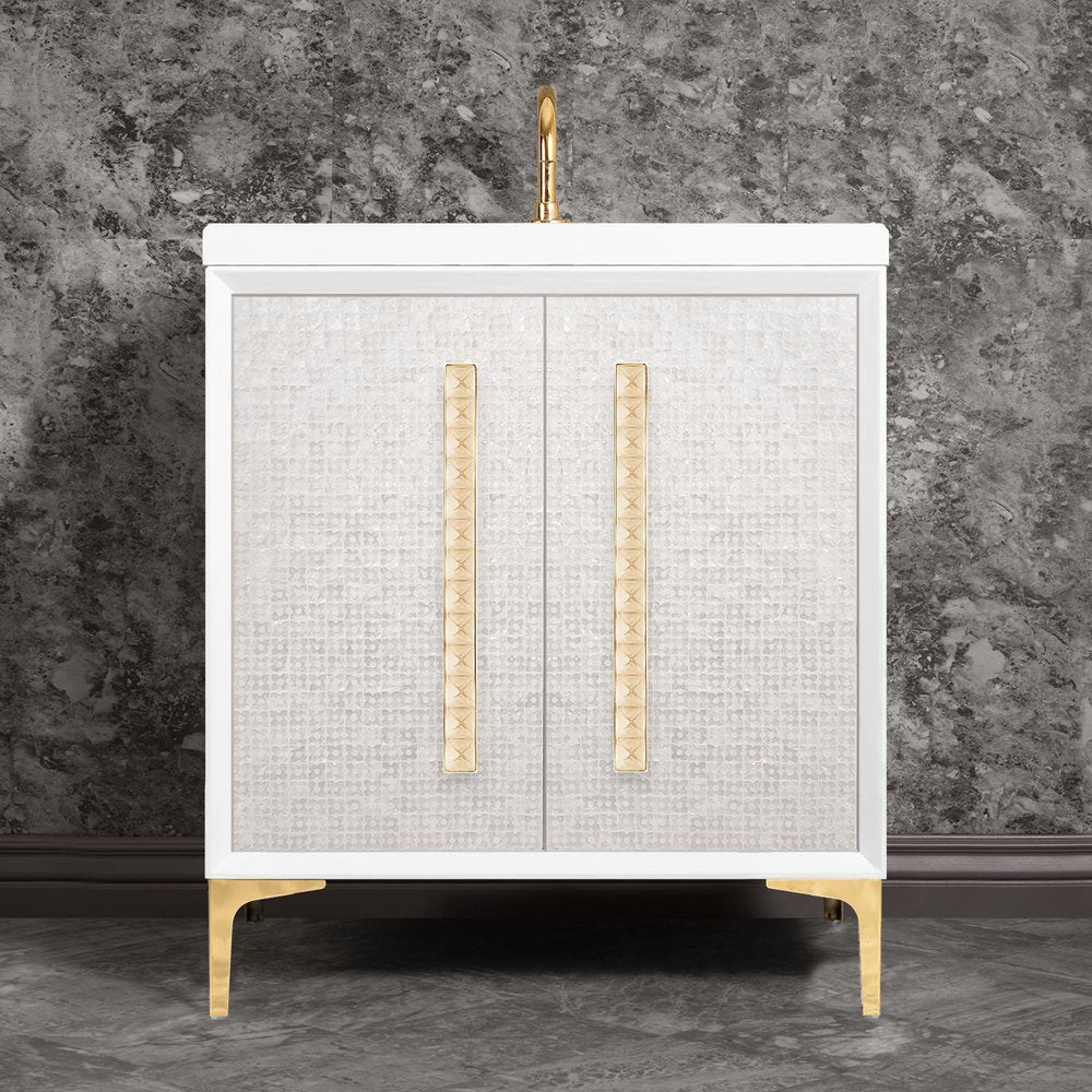 polished brass with eglomisé pyramid glass vanity