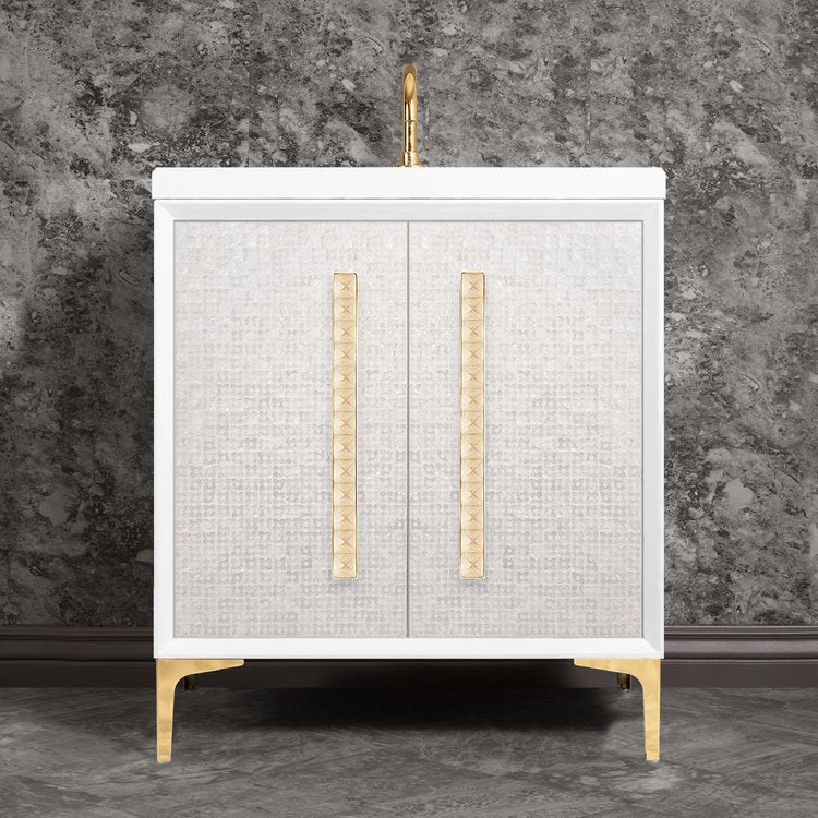Linkasink Mother of Pearl with 18" Eglomise Artisan Glass Pyramid Hardware Vanity
