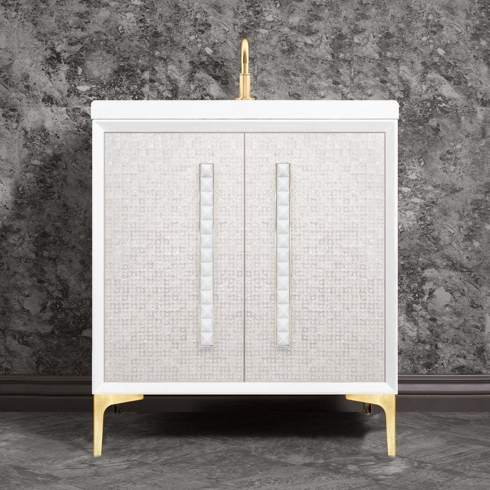 satin brass with white pyramid glass vanity