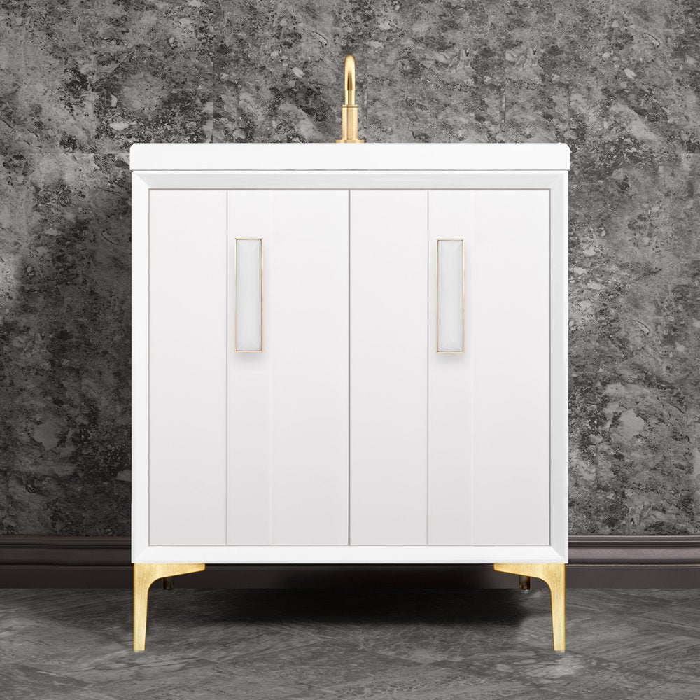 satin brass with white prism glass vanity
