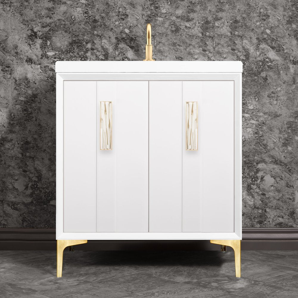 satin brass with white tiger prism glass vanity