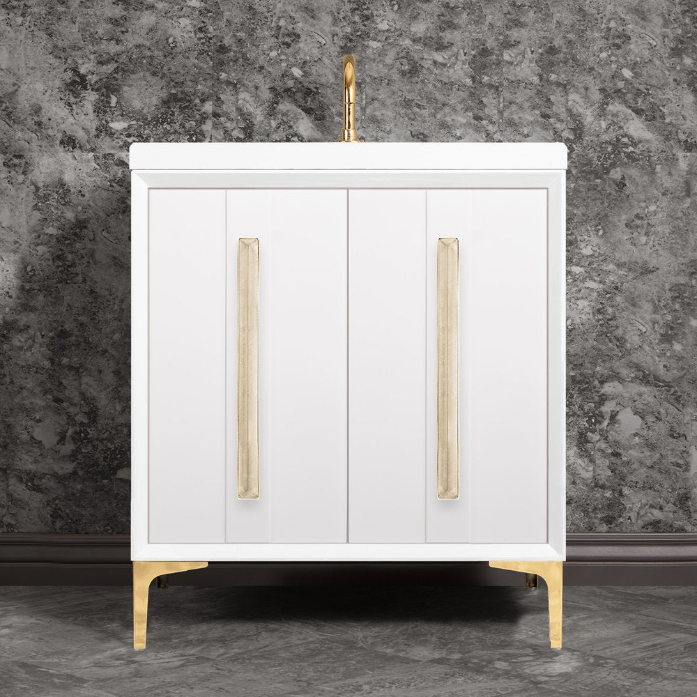 polished brass with white pyramid glass vanity