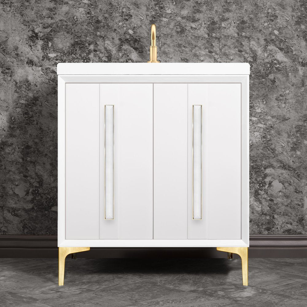 satin brass with white prism glass vanity