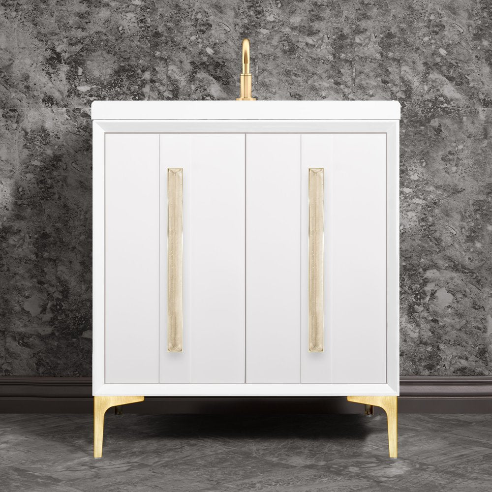satin brass with white pyramid glass vanity