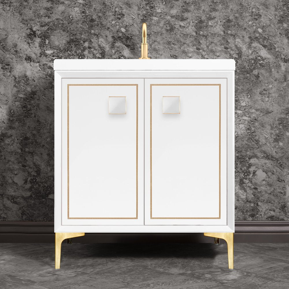 satin brass with white prism glass vanity