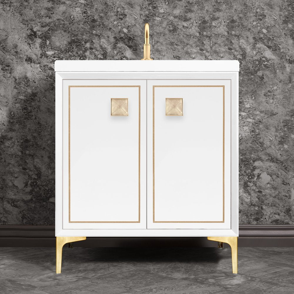 satin brass with eglomisé prism glass vanity