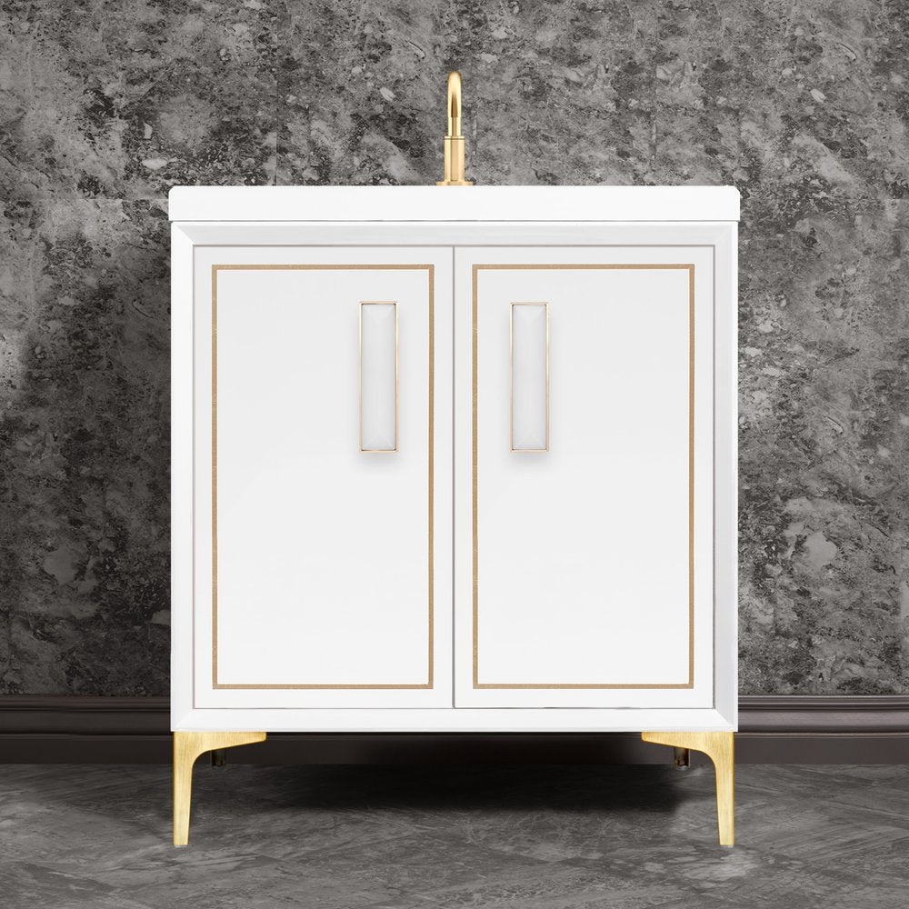 satin brass with white prism glass vanity