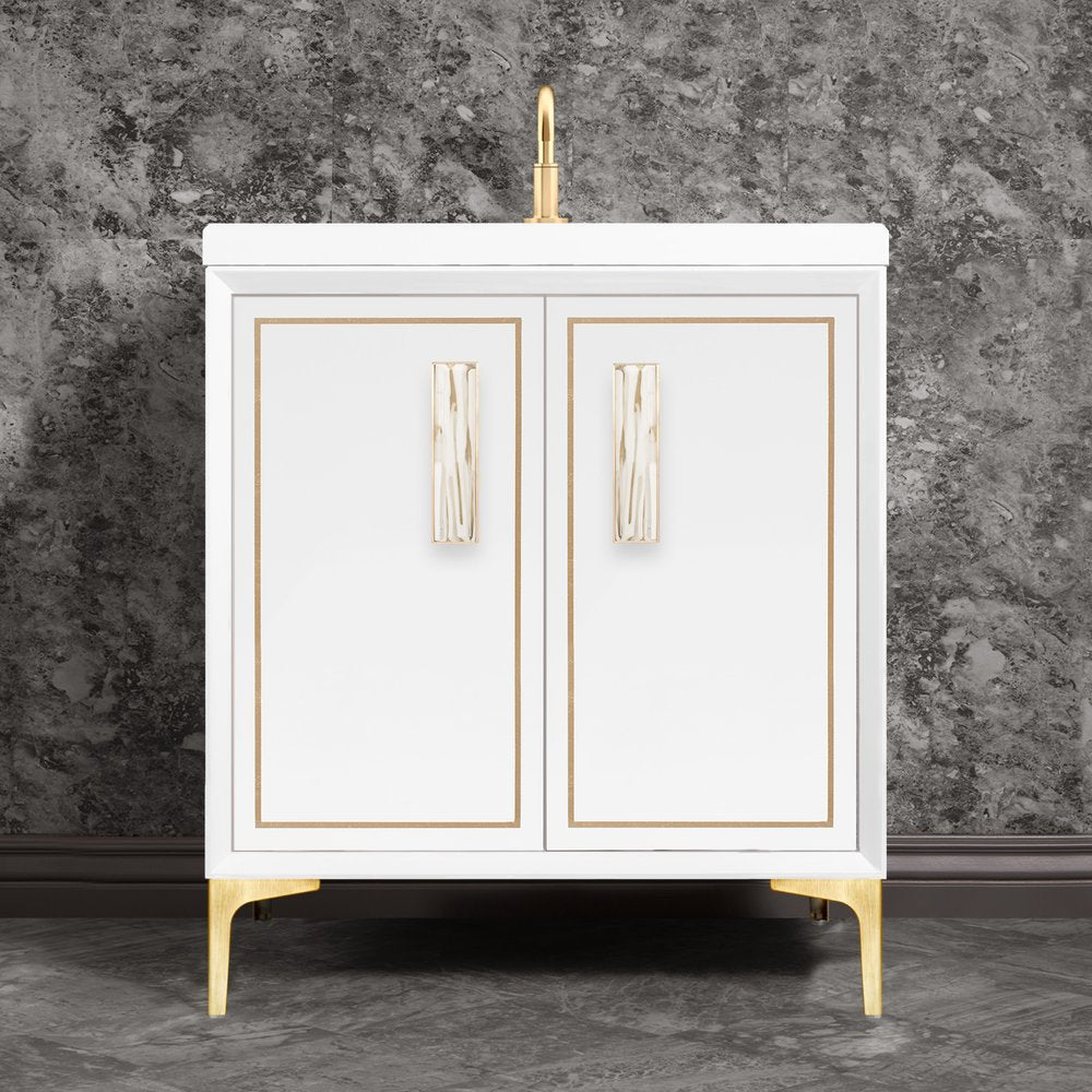 satin brass with white tiger prism glass vanity