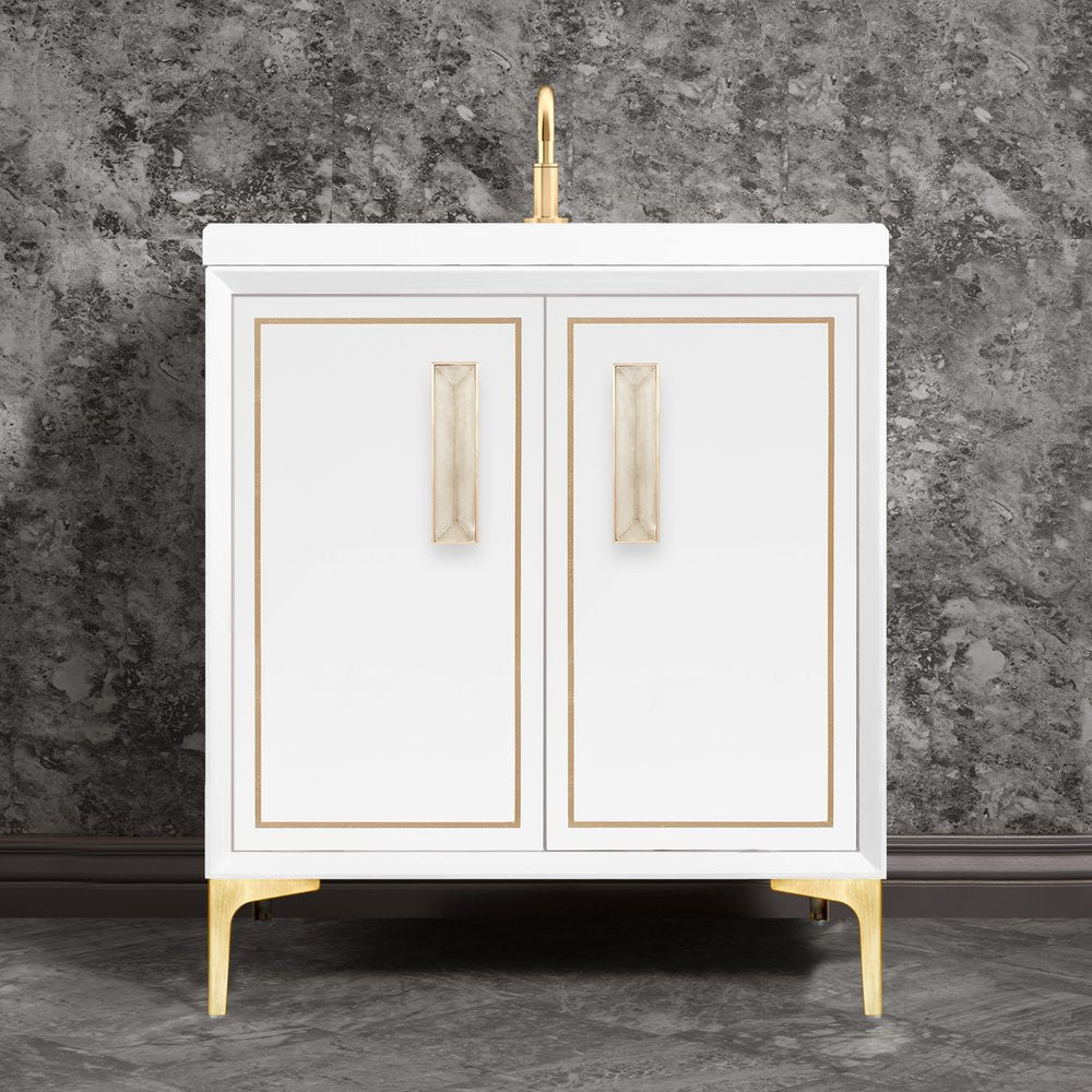 satin brass with eglomisé prism glass vanity