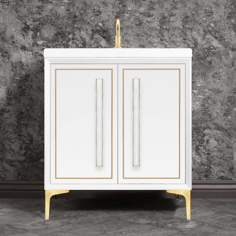 satin brass with white prism glass vanity