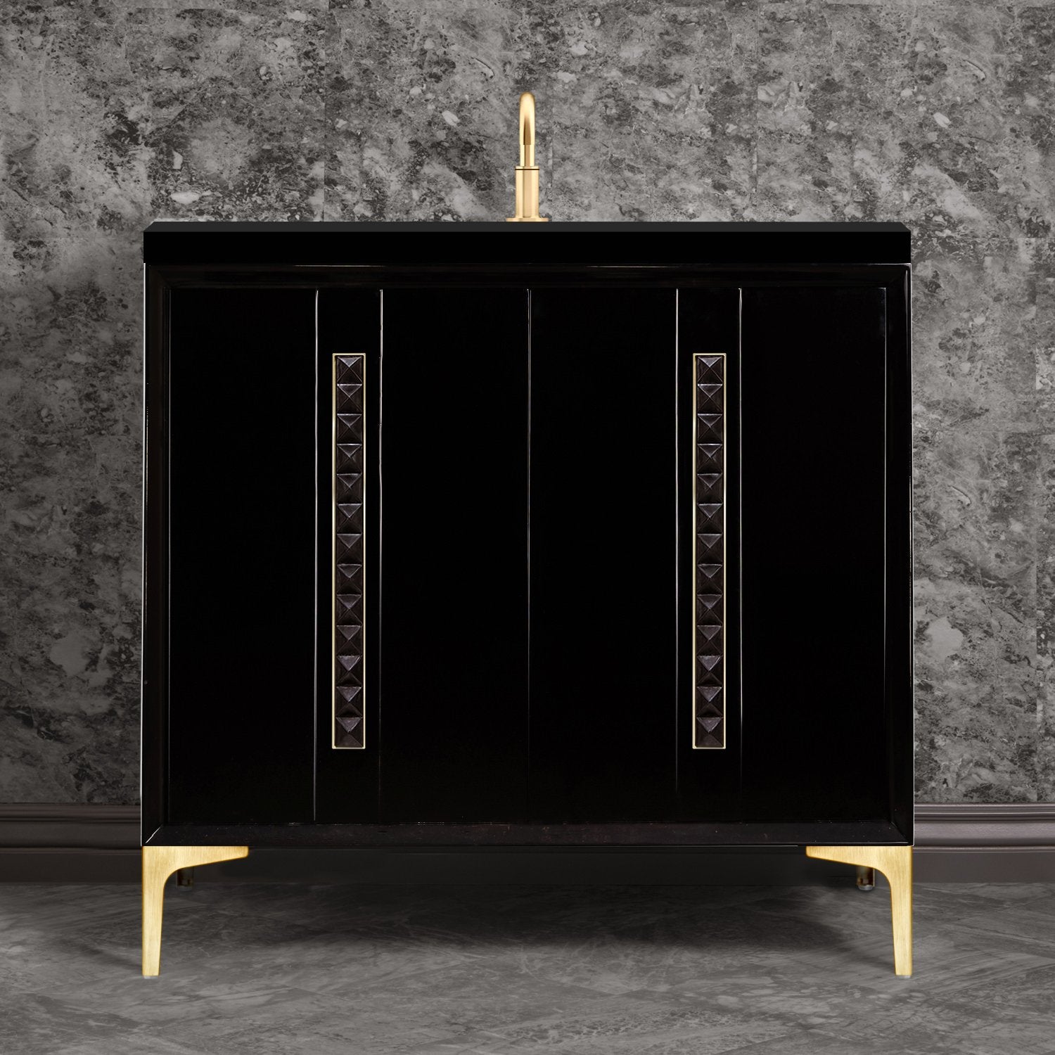 Linkasink Tuxedo with 18" Black Artisan Glass Pyramid Hardware Vanity