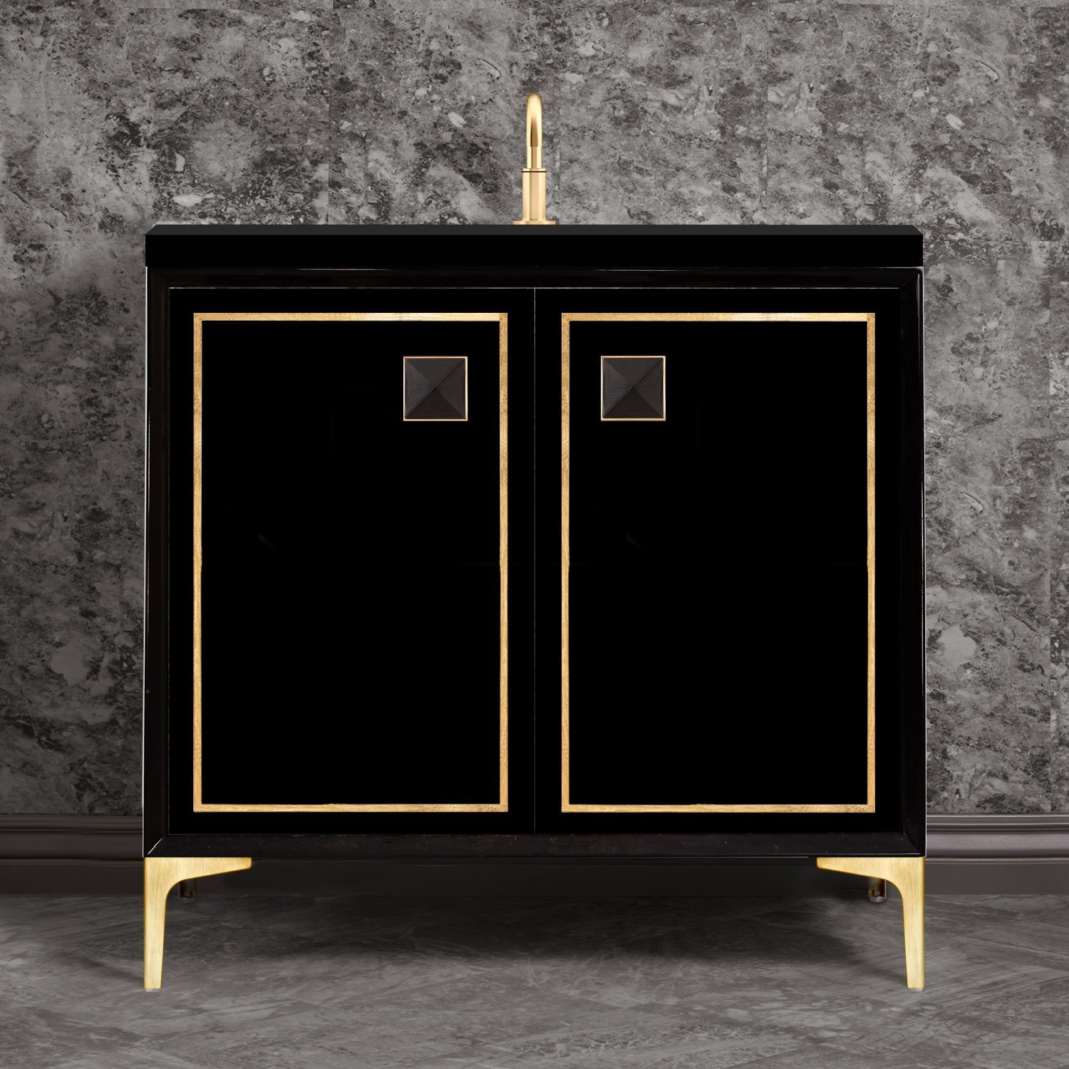 Linkasink Linea with 3" Black Artisan Glass Prism Hardware Vanity