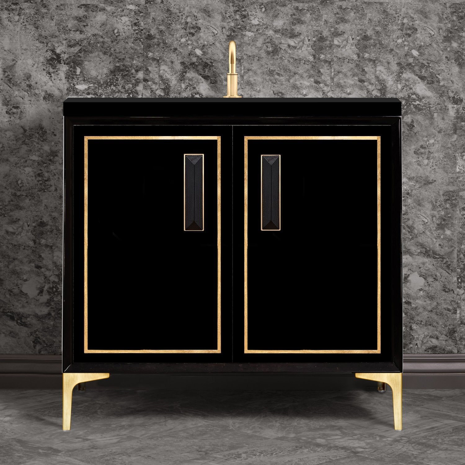 Linkasink Linea with 8" Black Artisan Glass Prism Hardware Vanity