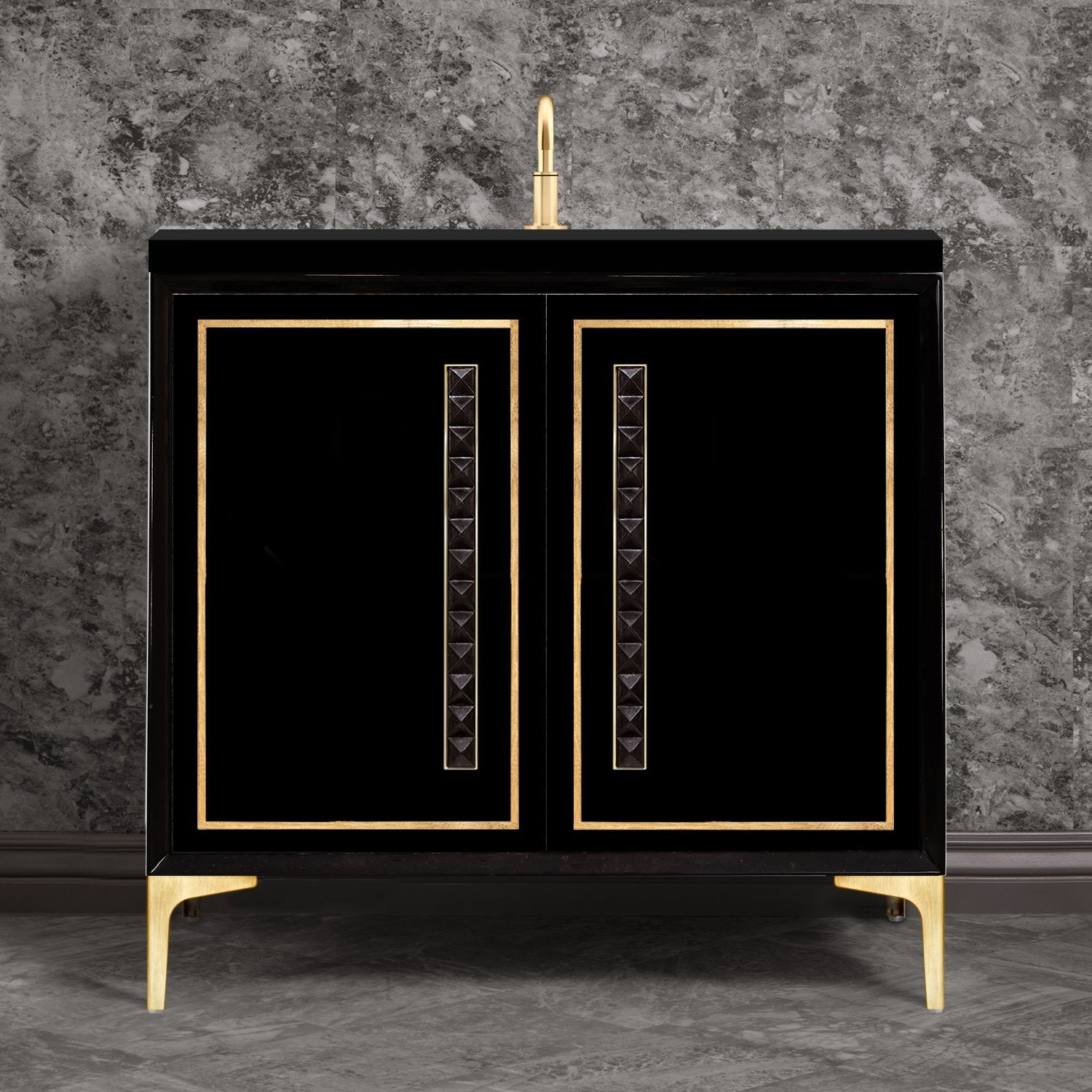 Linkasink Linea with 18" Black Artisan Glass Pyramid Hardware Vanity