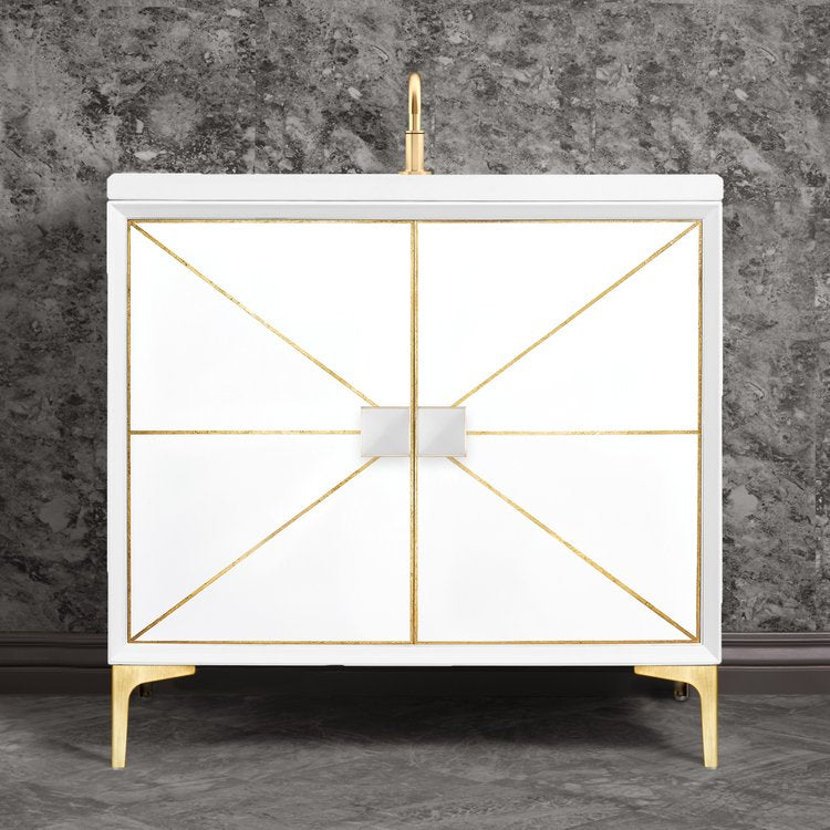 satin brass with white glass vanity