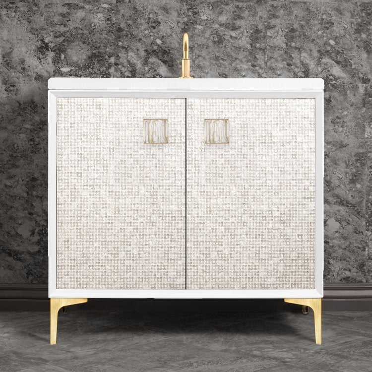 satin brass with white tiger prism glass vanity