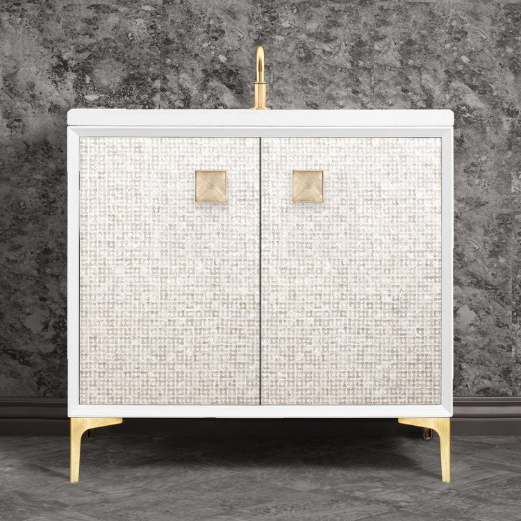 Linkasink Mother of Pearl with 3" Eglomise Artisan Glass Prism Hardware Vanity
