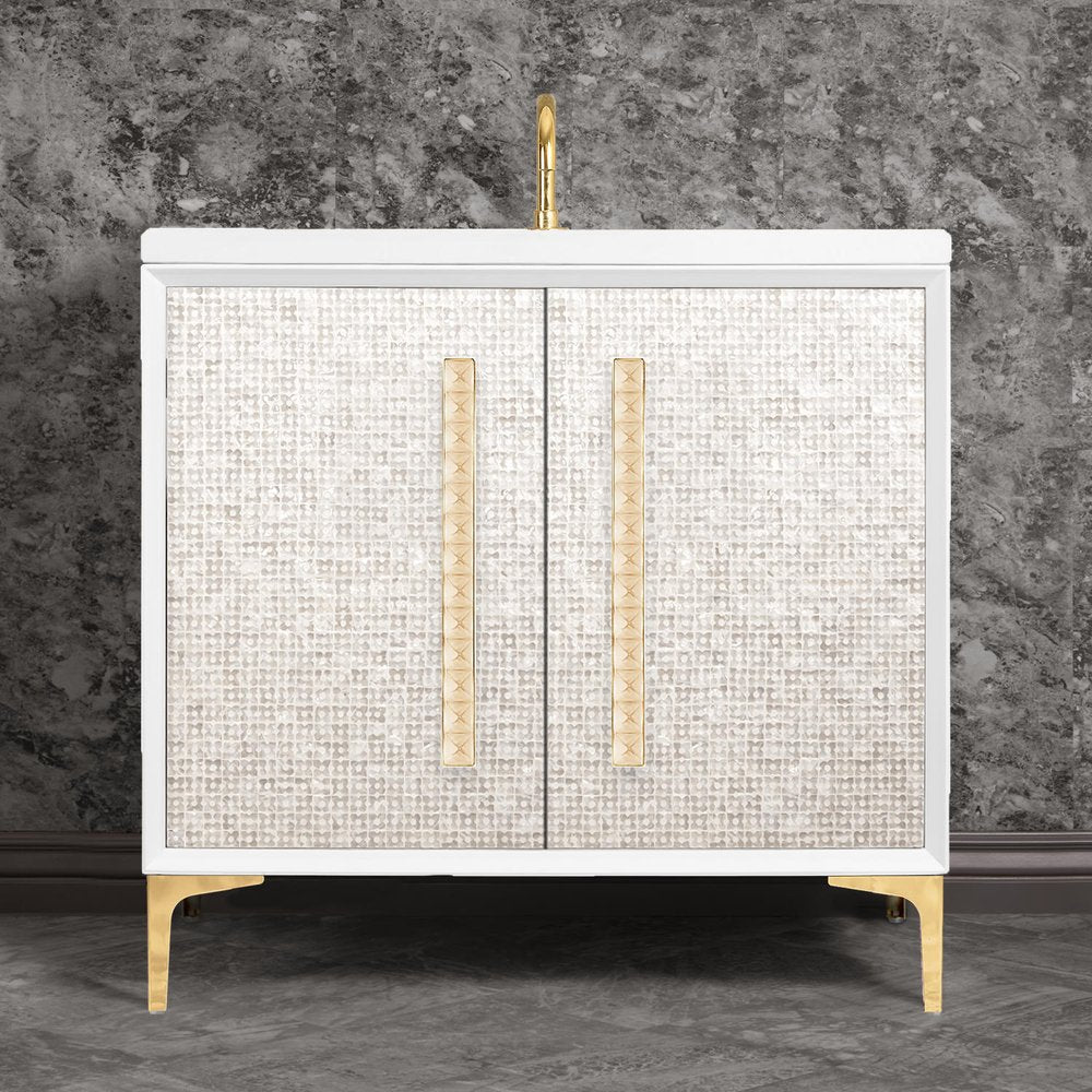 polished brass with eglomisé pyramid glass vanity