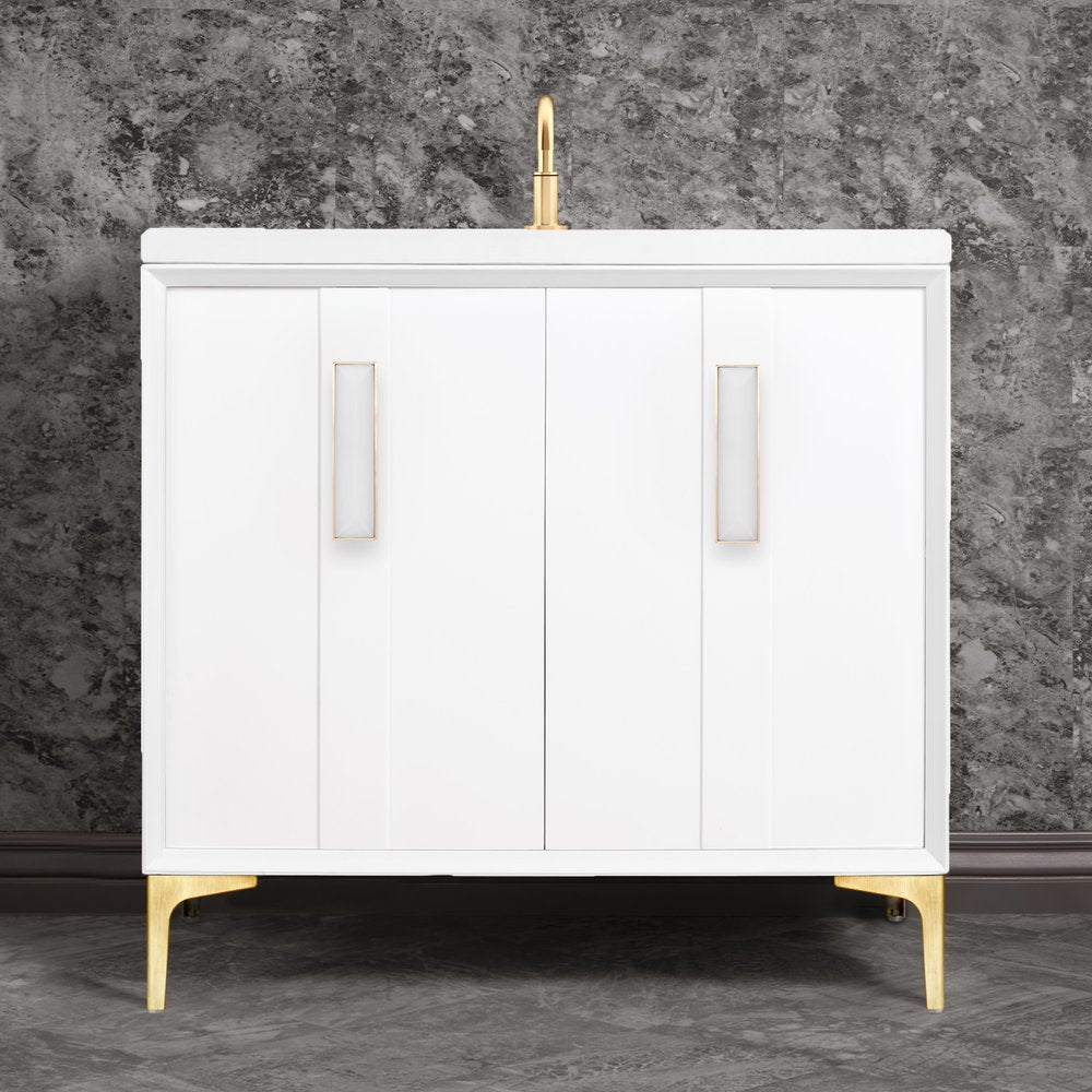 satin brass with white prism glass vanity