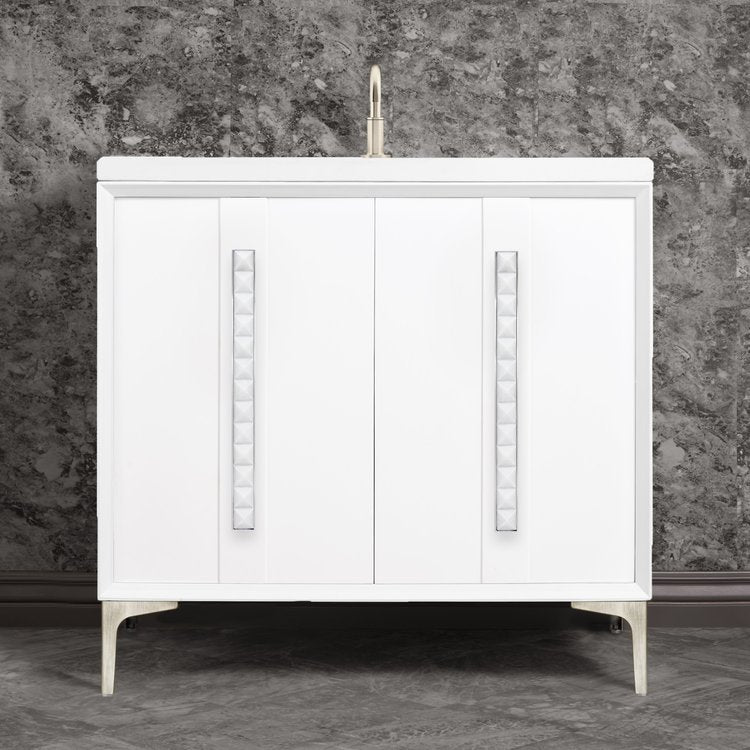 Linkasink Tuxedo with 18" White Prism Artisan Glass Pyramid Hardware Vanity