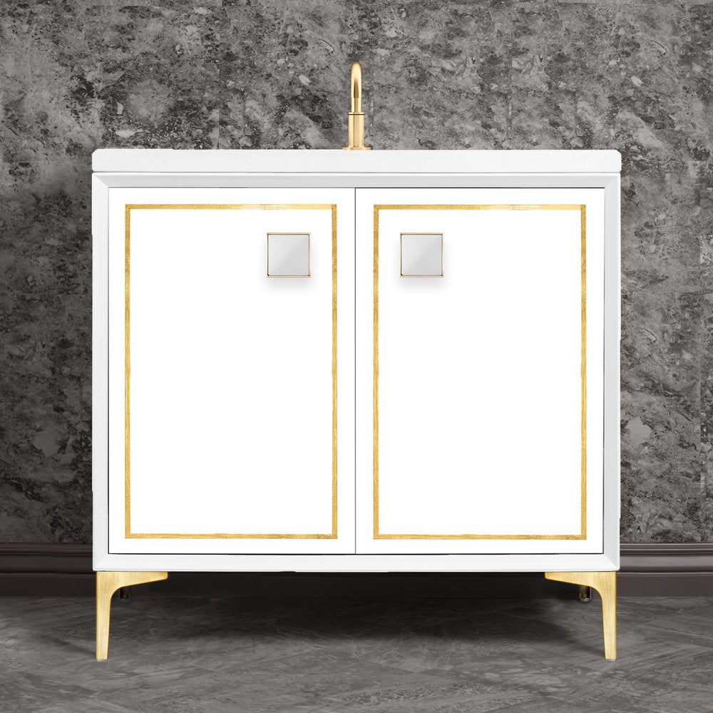 satin brass with white prism glass vanity